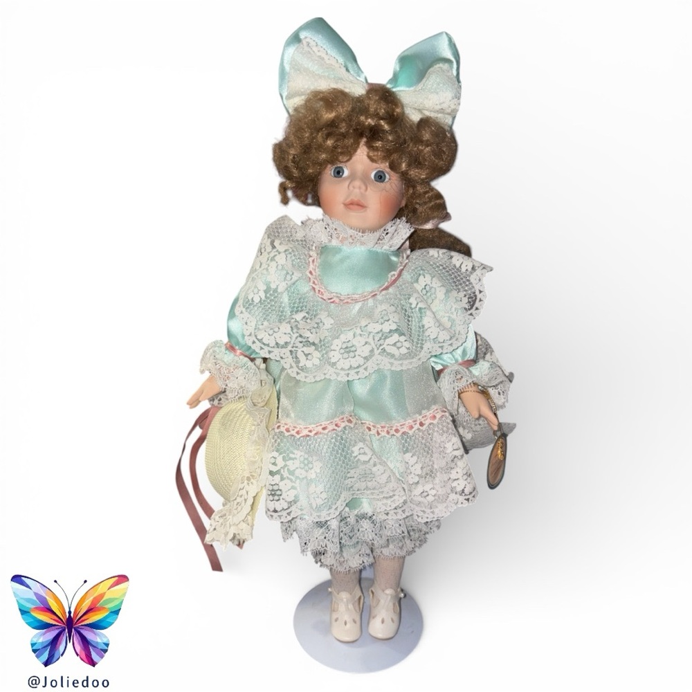 Vintage Style Porcelain Doll with Lace Dress